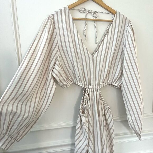 Sam Edelman Emely Cut out Long Sleeve Dress, white and tan stripe size XL New - Picture 6 of 11